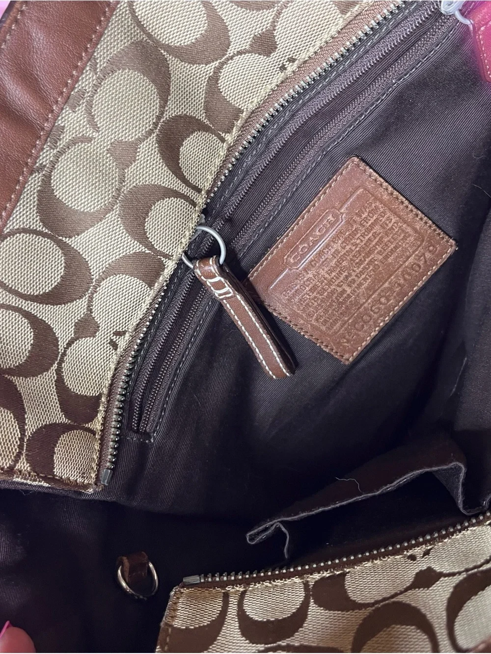 Coach Brown Signature Canvas Tote with Leather Trim